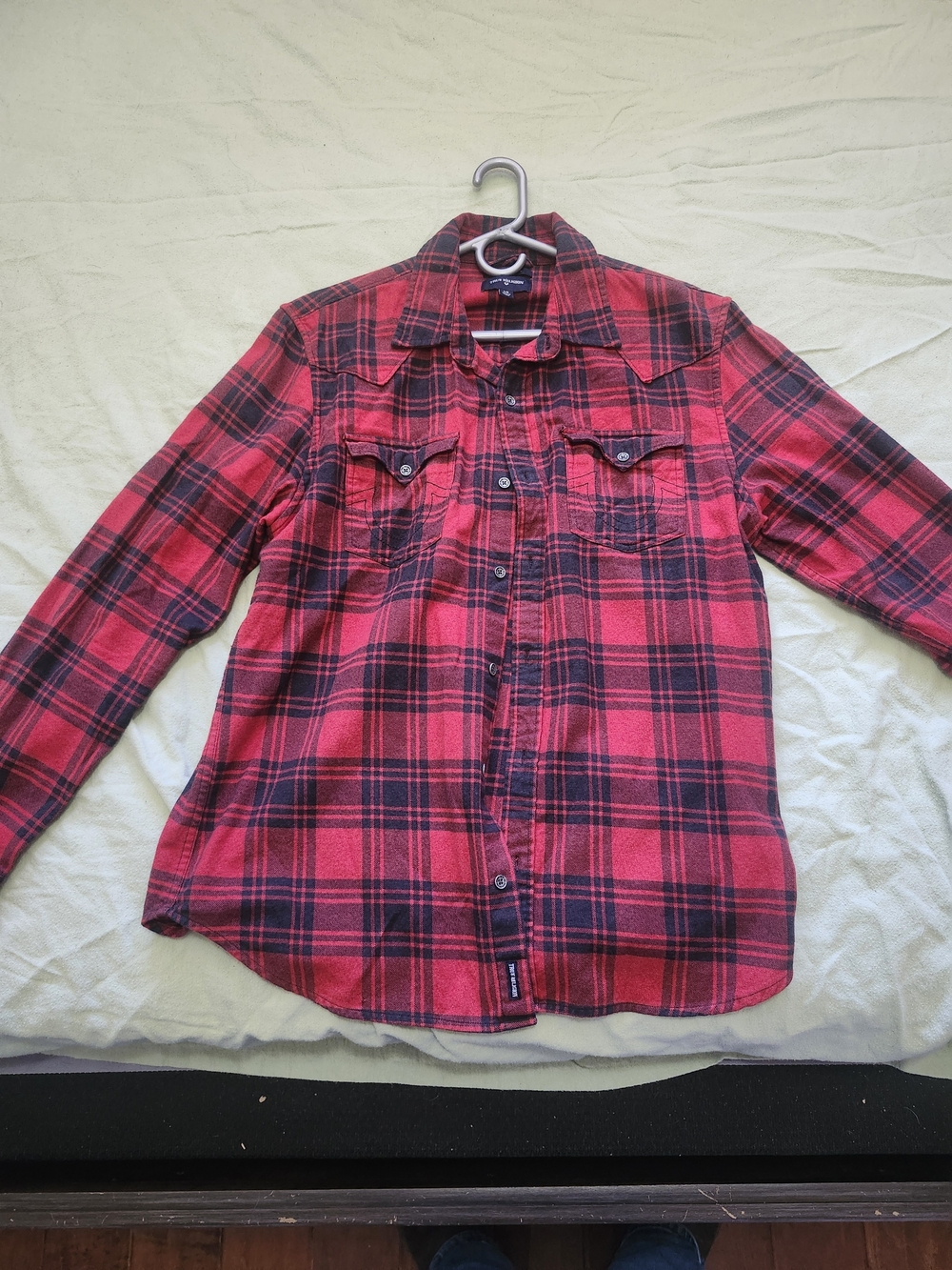 True Religion Men's Plaid Button Down Shirt Size L/G Slim Long Sleeve Western